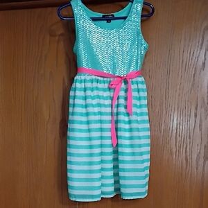 Aqua & Pink Striped Sequin Girls Dress Size 6